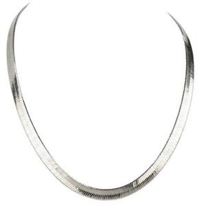 Sleek 18kt. White Gold Plated Herringbone Necklace, NEW, not stamped